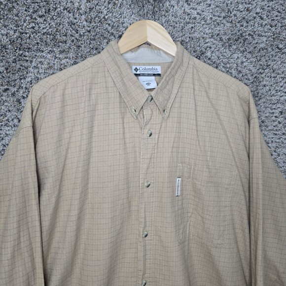 Columbia Shirt Mens 2XB Big Tall Beige Check Button‎ Down Long Sleeve Casual - Picture 4 of 7
